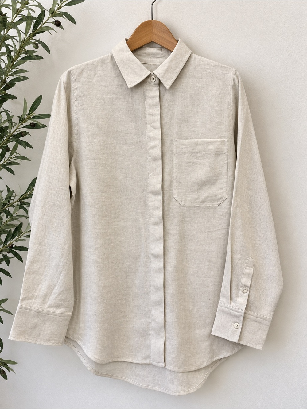 NWT COS 100% Linen Button-Up Shirt Size 2 Beige